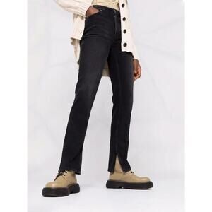 GANNI Straight-Leg Jeans Ankle Slit Detail Black Organic Cotton Denim Size 28